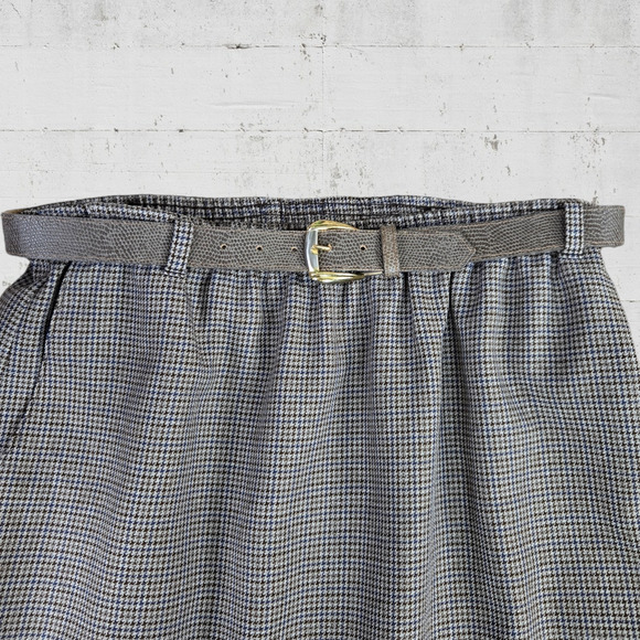 80s Vintage Houndstooth Brown Mocha Straight Belted Midi Skirt Size 10 USA Made - Picture 3 of 6